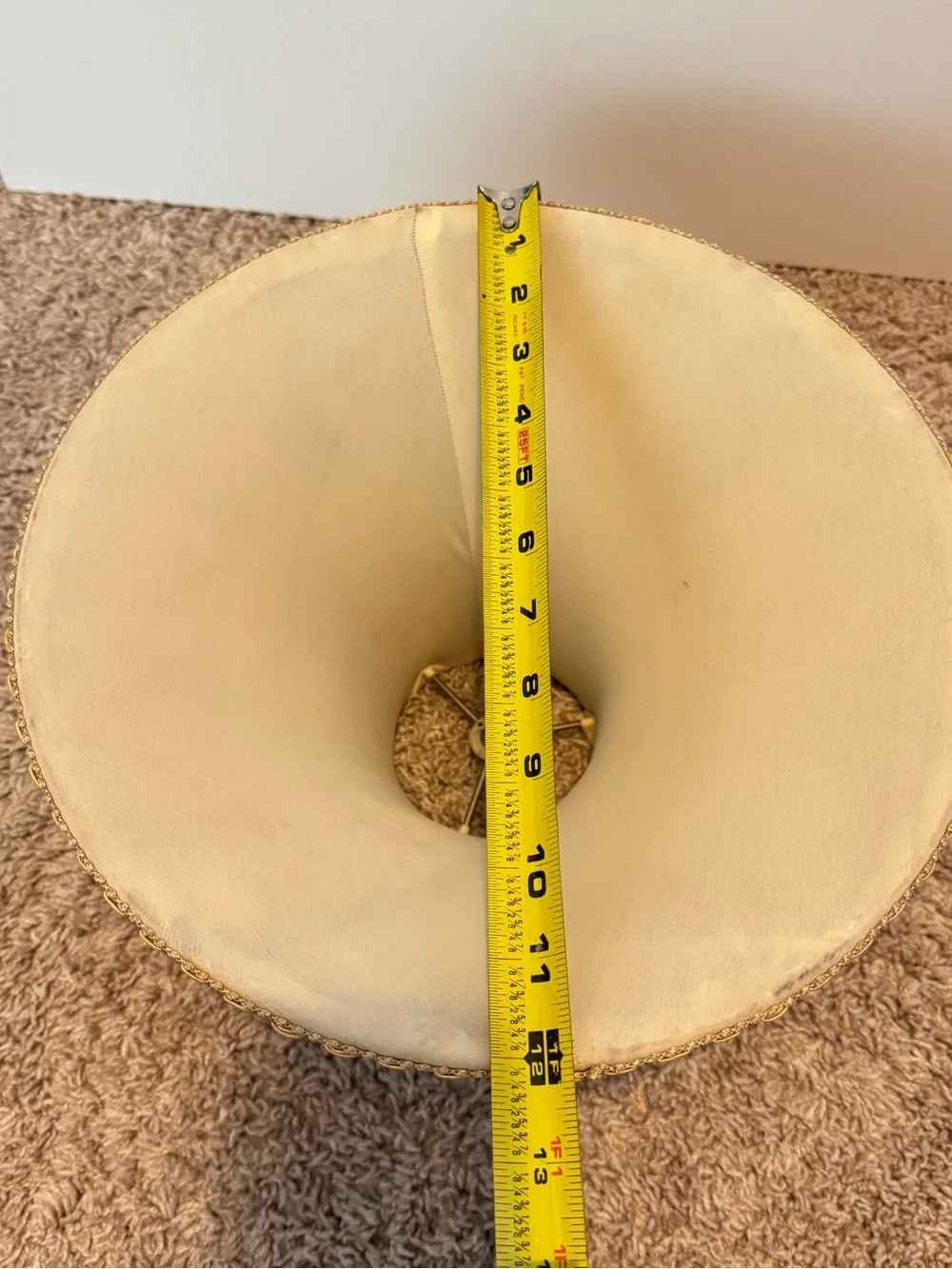 Vintage Bell lamp shade featuring an ornate design golden lace fabric beaded